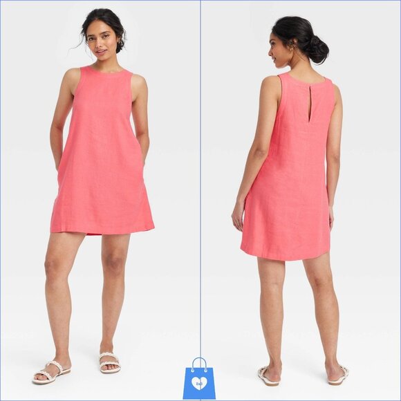 Medium - Womens Linen Mini Shift Dress - A New Day - Pink - Picture 1 of 5
